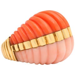 Vintage Cartier Paris Fluted Two-Toned Coral Gold Ring
