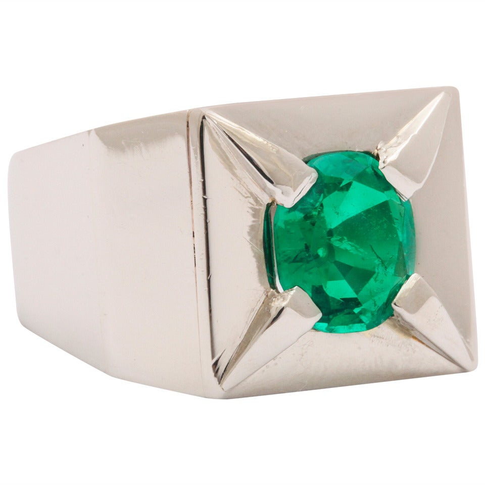 Suzanne Belperron Emerald Platinum Ring For Sale