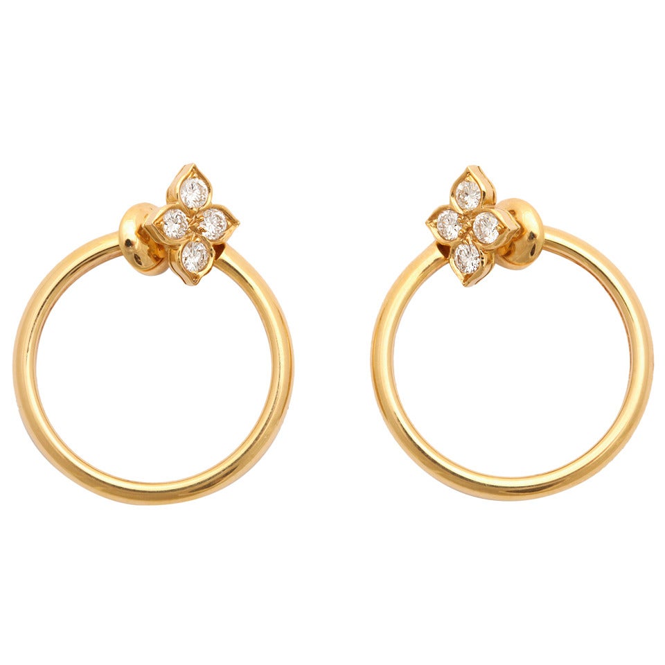 Cartier Diamond Gold Hoop Earrings For Sale