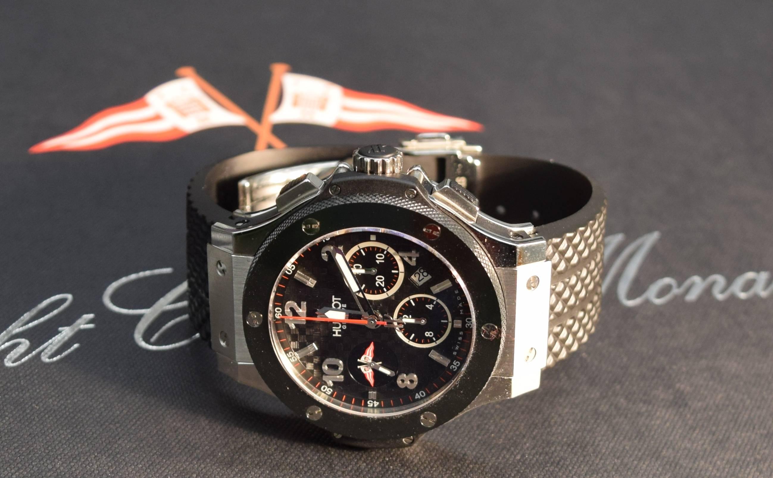 
HUBLOT BIG BANG YACHT CLUB DE MONACO TUIGA LIMITED EDITION 250 PCS

The Hublot Big Bang “Monaco Yacht Club” chronograph, inspired by Tuiga, is produced in a limited and numbered edition of 250 units. Its black carbon face displays the red, white