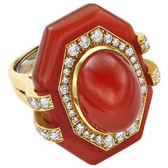 David Webb Carnelian Diamond Gold Ring