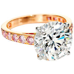5.02 Carat Round Brilliant Cut Solitaire Diamond and Pink Diamond Ring