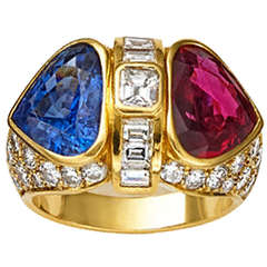 Ruby Sapphire Diamond Gold Ring