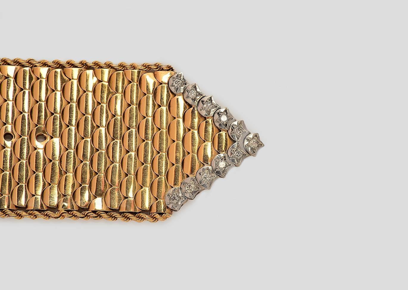 Women's 1940s Diamond Gold Belt Buckle Bracelet
