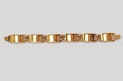 French Retro 1940s calibré-cut Rubi Diamond Platinum Gold 18 Kts. Tank Bracelet
