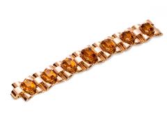 1940s Retro French Emerald Cut Citrine Rose Gold Bracelet