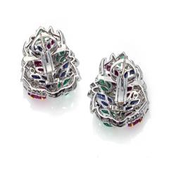 Carved Gems Diamond White Gold Earrings