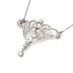 French Belle Époque Art Deco Diamond Platinum Brooch Pendant