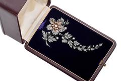 19th Century French Diamond Silver Gold Tremblant Flower Brooch