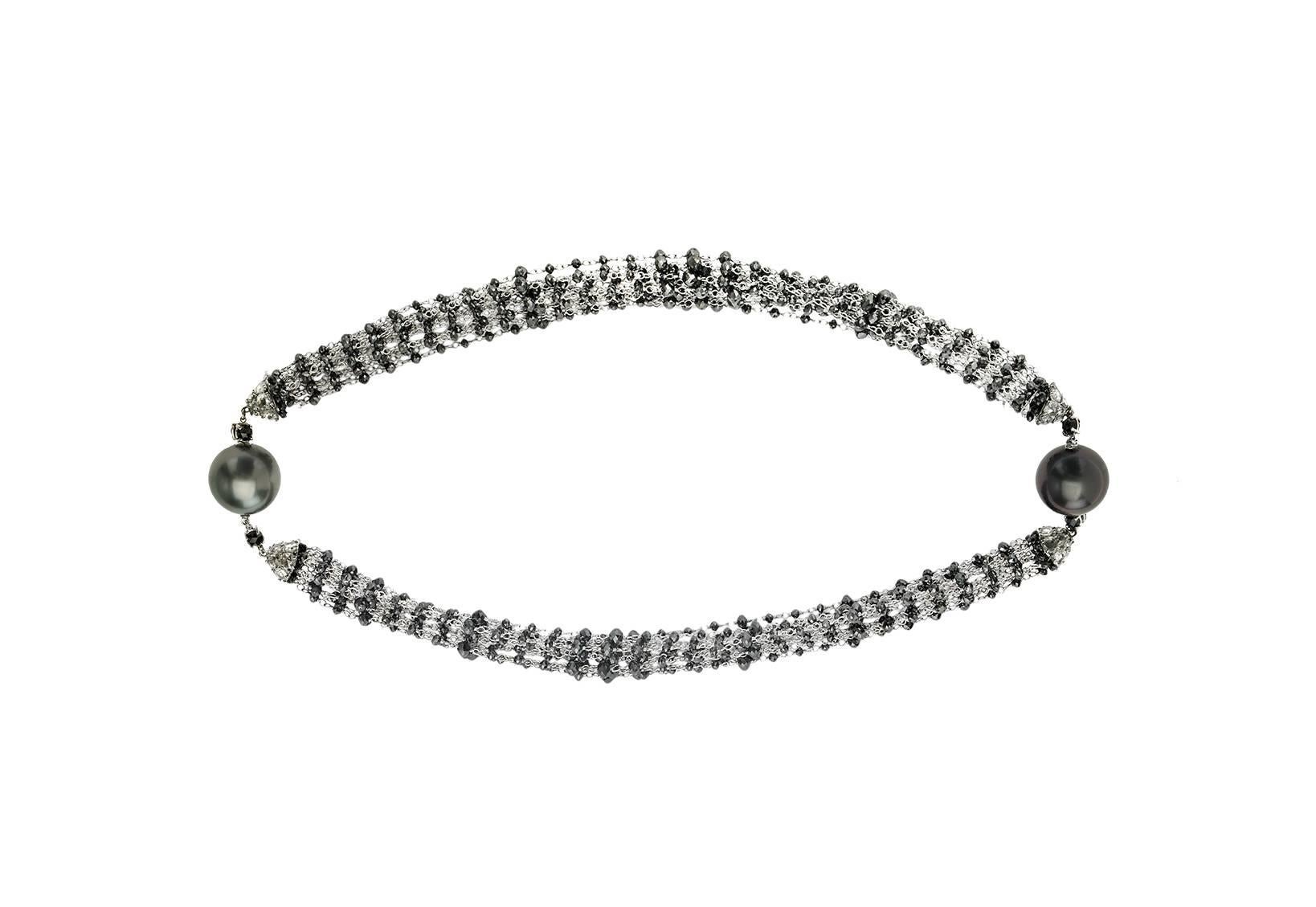 Women's Missbach Transformer Necklace, Tahitian Pearls, Black and White Diamonds For Sale