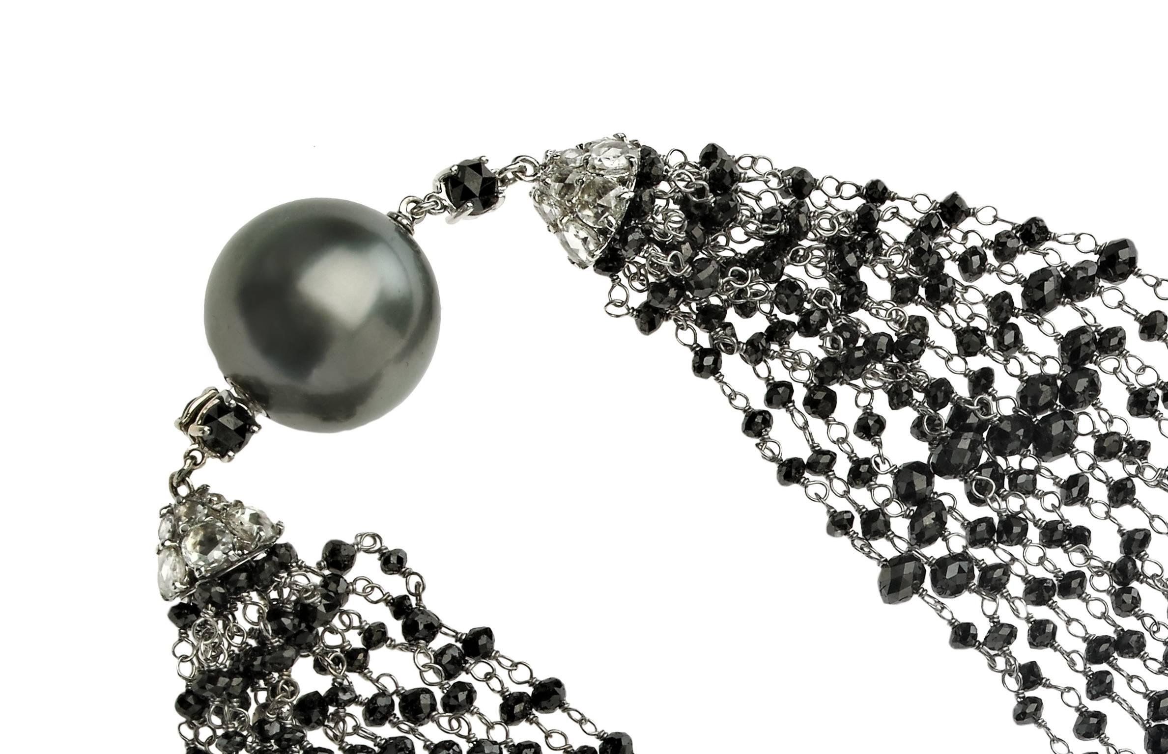 Missbach Transformer Necklace, Tahitian Pearls, Black and White Diamonds For Sale 1