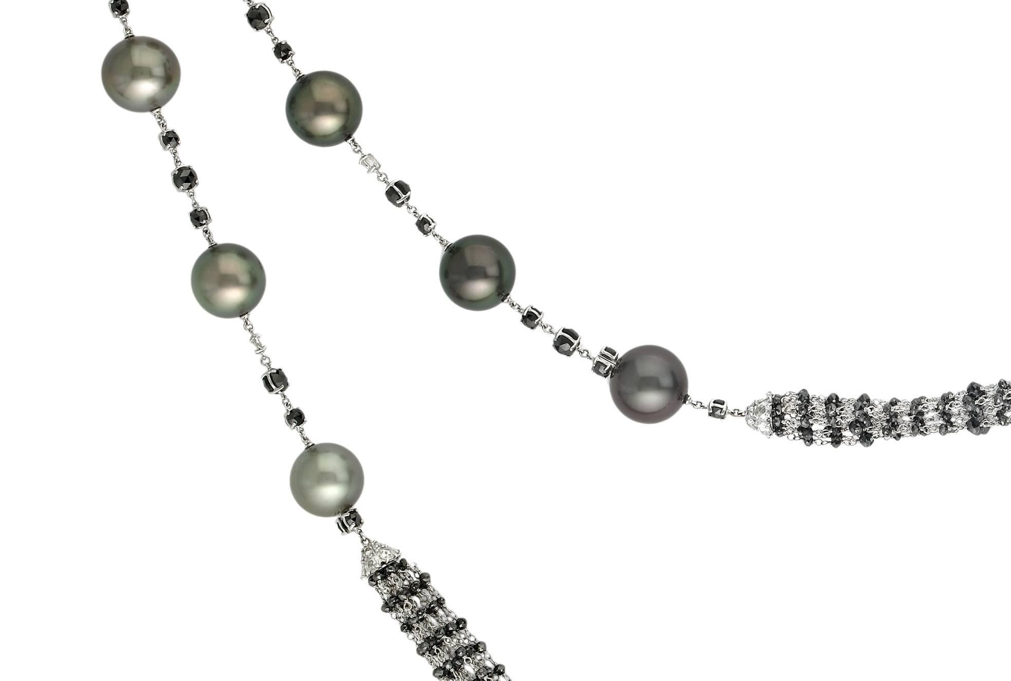 Missbach Transformer Necklace, Tahitian Pearls, Black and White Diamonds For Sale 2