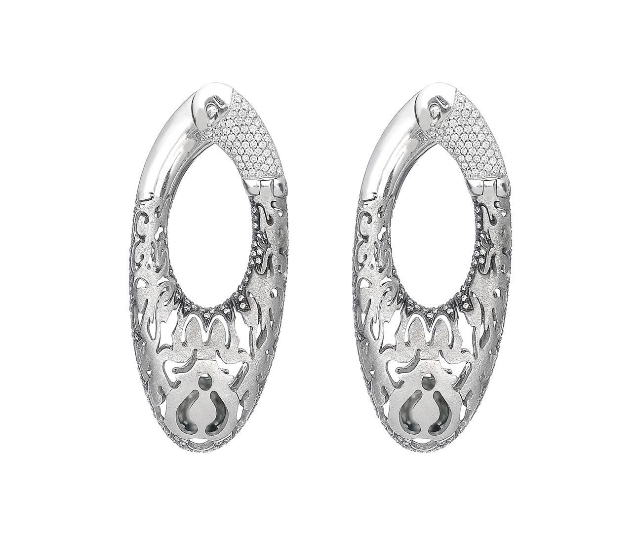 Women's Missbach Ovaloni Diamond Pearl Gold Hoop Earrings For Sale