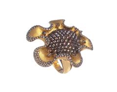 Girasole Missbach Ring, Brown and White Diamonds, Yellow Gold