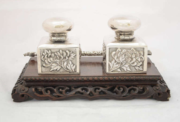 Women's Chinese Export Silver Inkstand For Sale