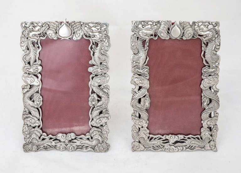 Victorian Pair of Chinese Export Silver Photo Frames