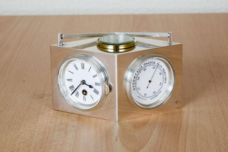 Edwardian Sterling Silver Combination Desk Clock For Sale