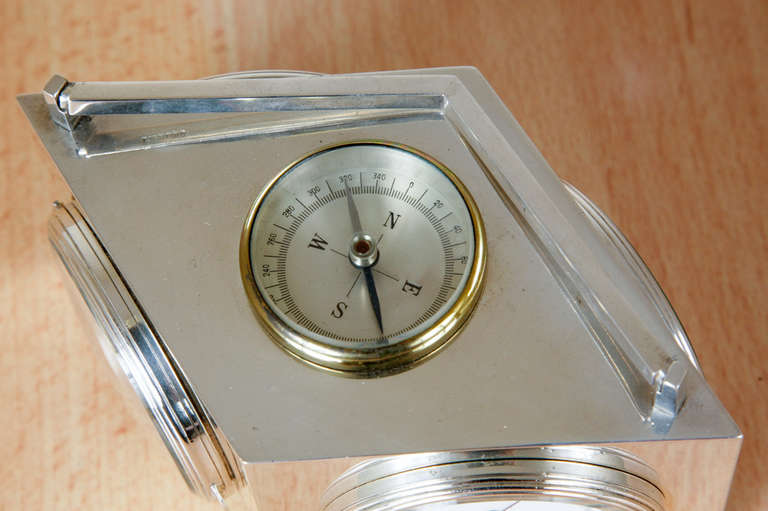 Sterling Silver Combination Desk Clock In Excellent Condition For Sale In London, GB