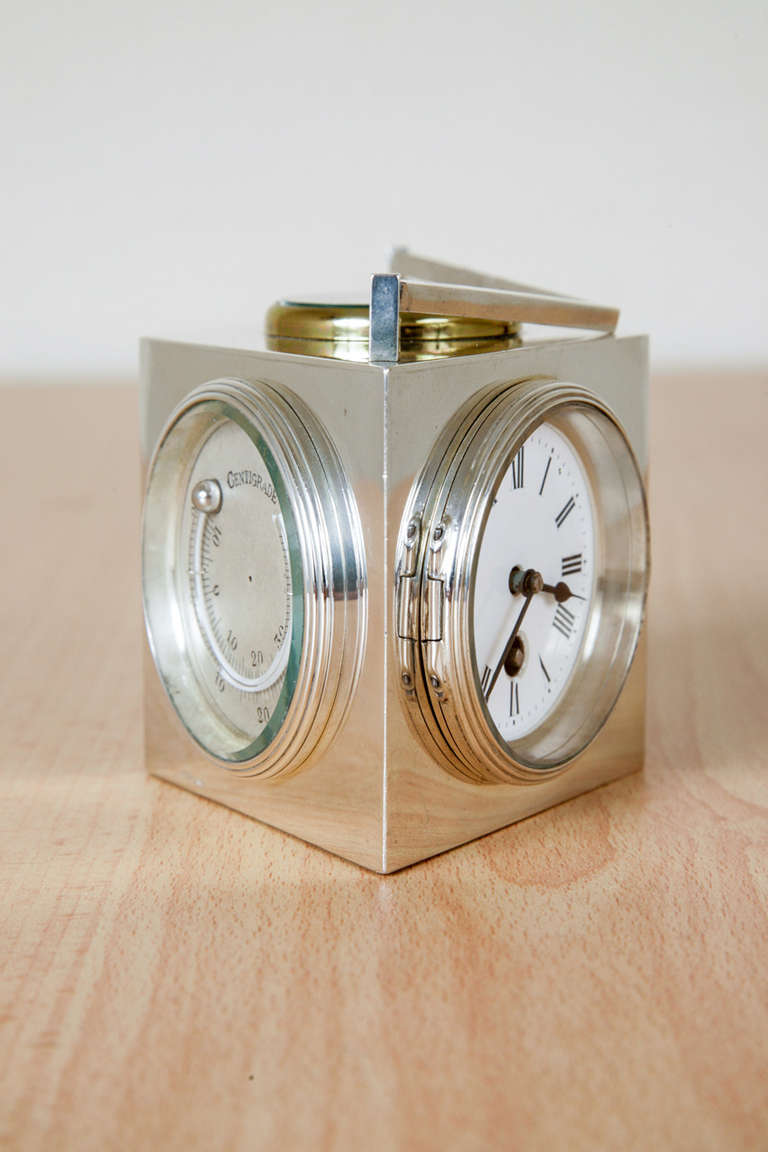 Women's or Men's Sterling Silver Combination Desk Clock For Sale