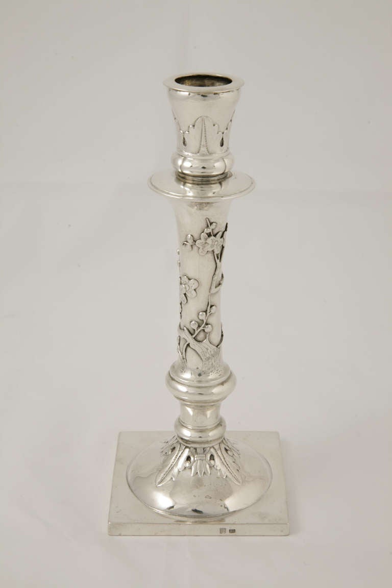 Victorian Pair of Chinese Export Silver Candlesticks