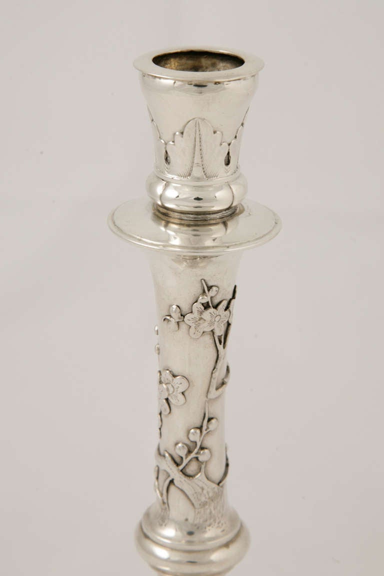 Pair of Chinese Export Silver Candlesticks In Excellent Condition In London, GB