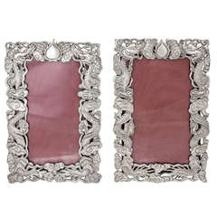 Antique Pair of Chinese Export Silver Photo Frames