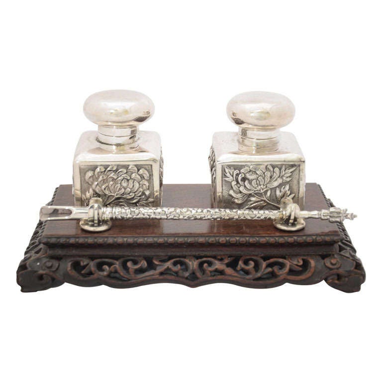 Chinese Export Silver Inkstand For Sale