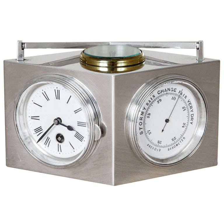 Sterling Silver Combination Desk Clock For Sale