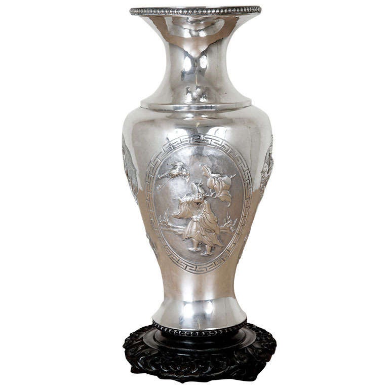 Chinese Export Silver Vase For Sale