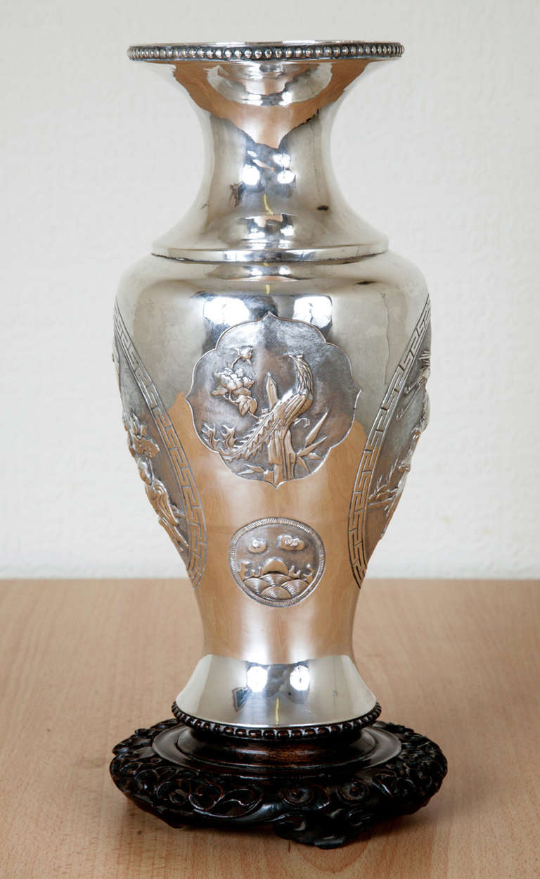 Women's or Men's Chinese Export Silver Vase For Sale
