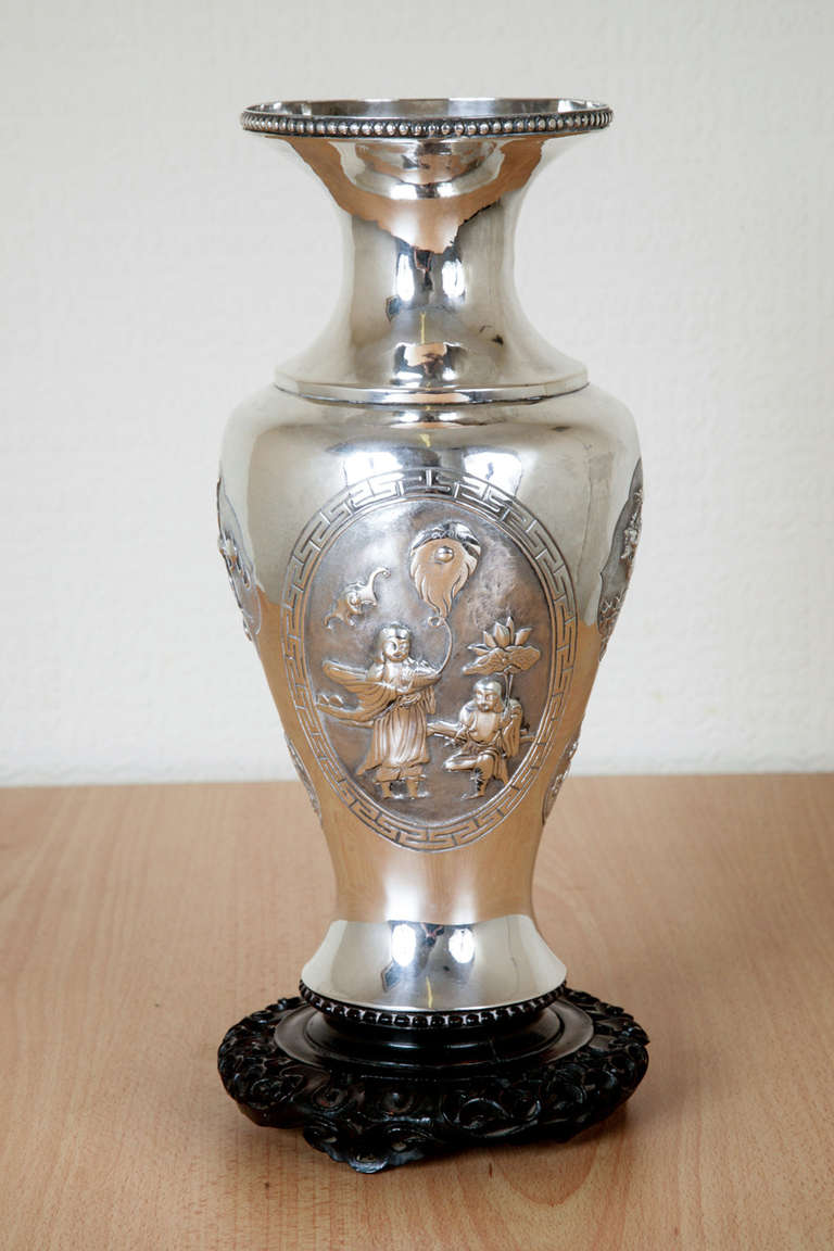 Chinese Export Silver Vase For Sale 1