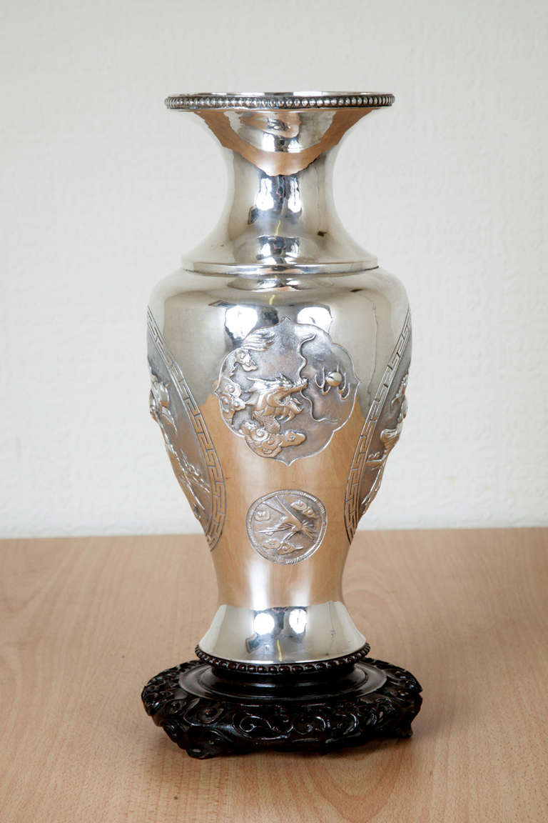 Chinese Export Silver Vase For Sale 3