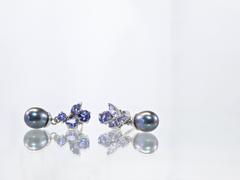 Tanzanite Pearl Gold Drop Earrings