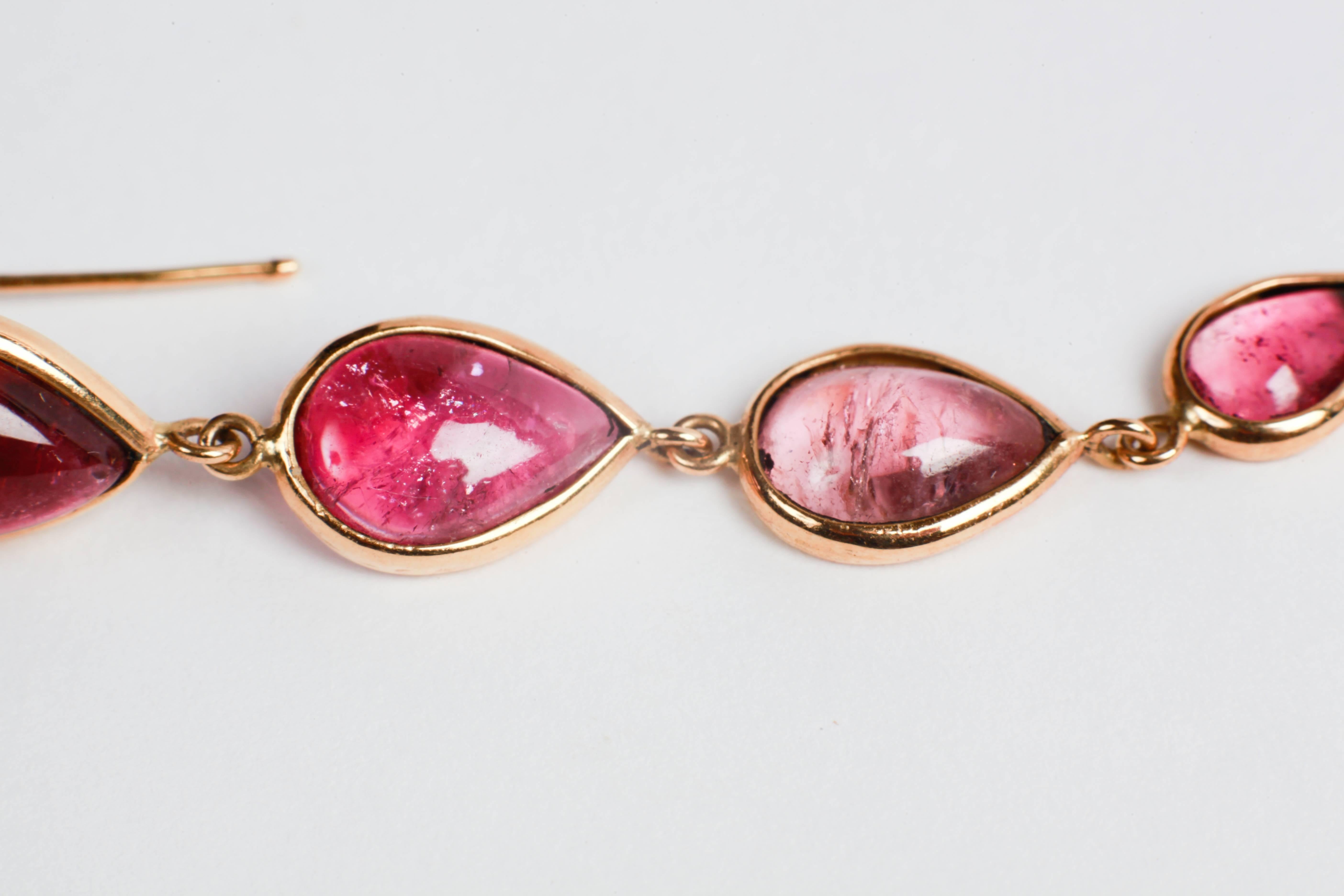 Marion Jeantet Pink Tourmaline Cabochon Pear Shape Pendant Earrings   In New Condition In Paris, FR