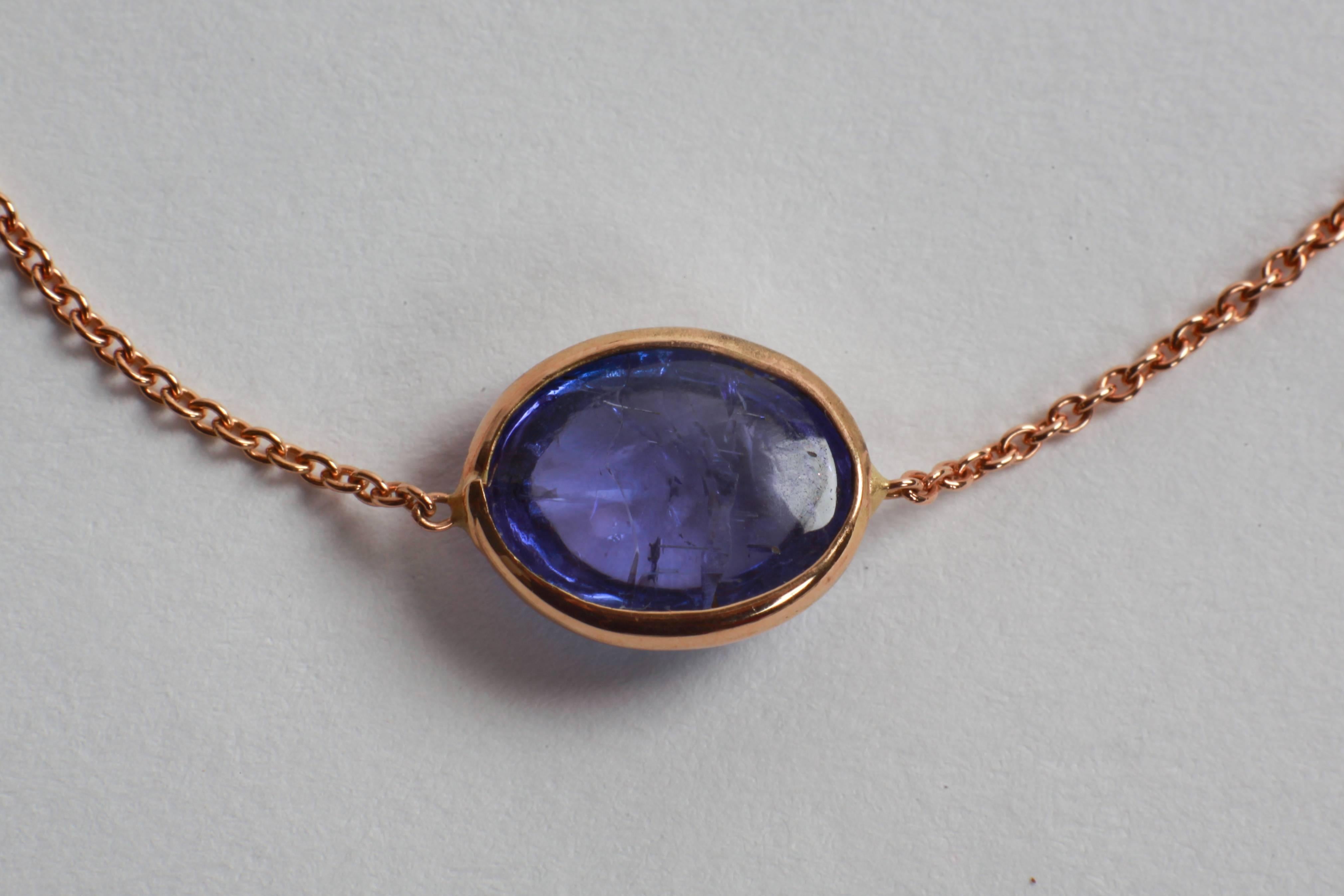 Women's  Tanzanite Cabochons and Gold Necklace by Marion Jeantet