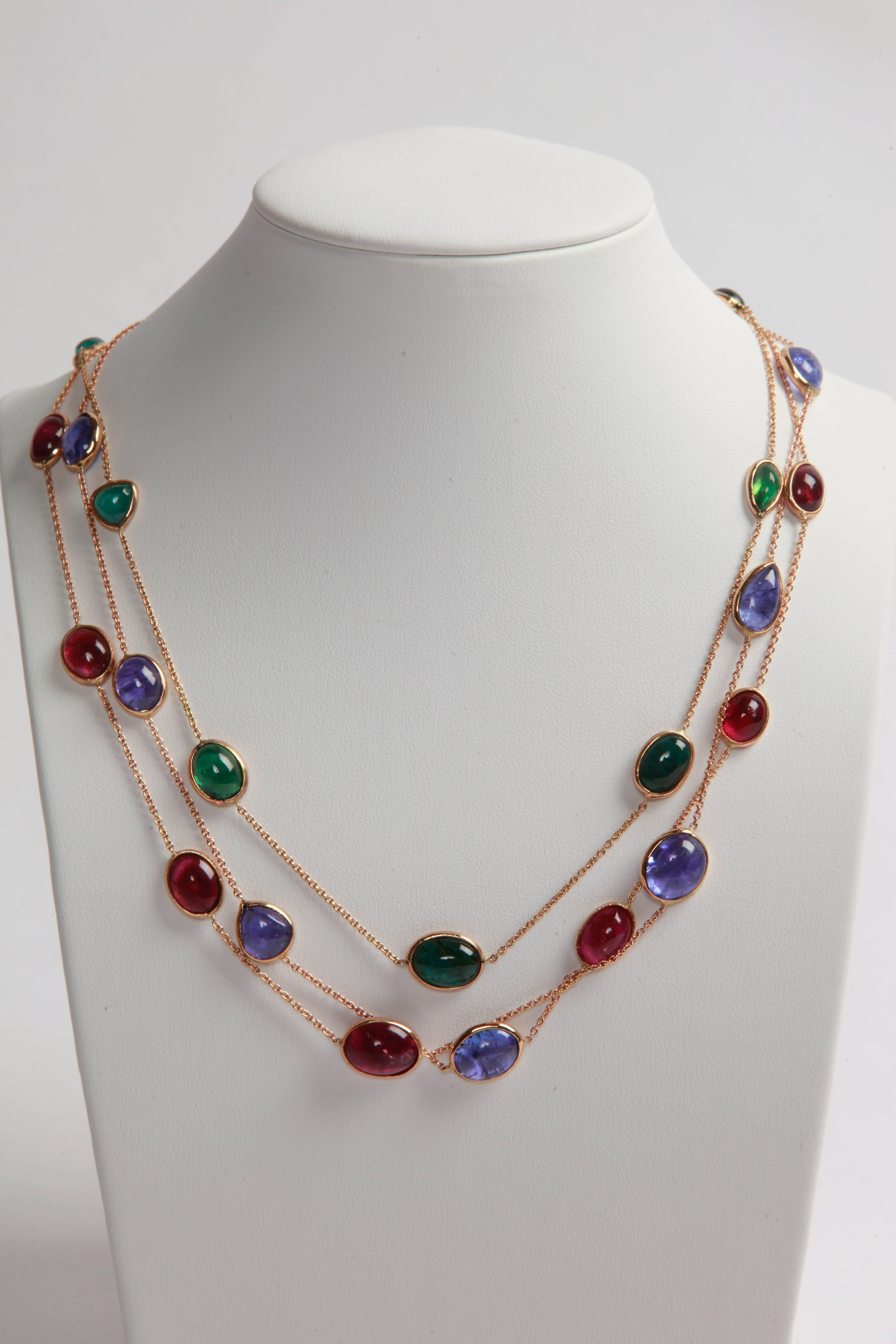  Tanzanite Cabochons and Gold Necklace by Marion Jeantet 2