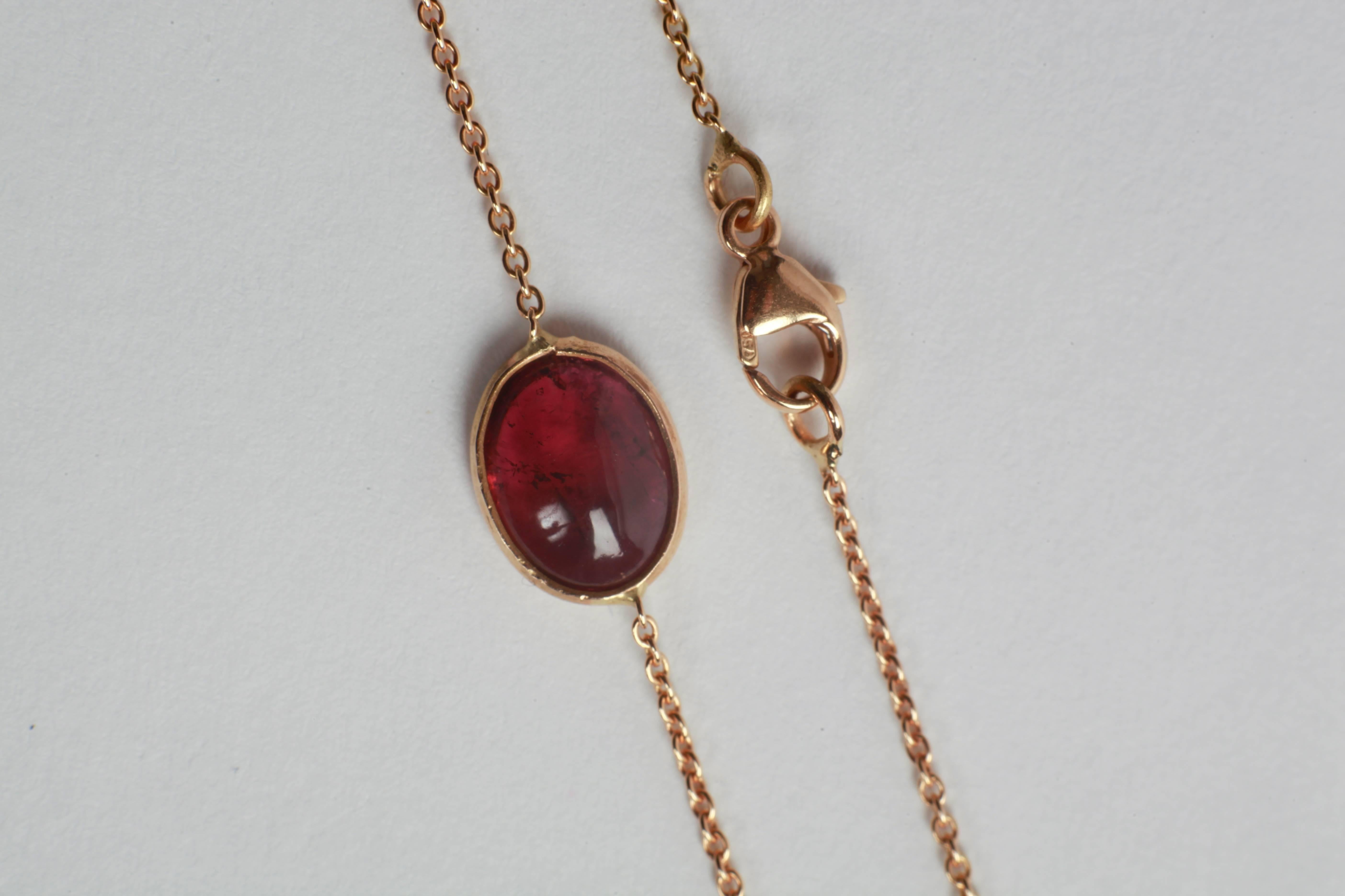 Pink Tourmaline Cabochons and Gold Necklace Created by Marion Jeantet In New Condition In Paris, FR