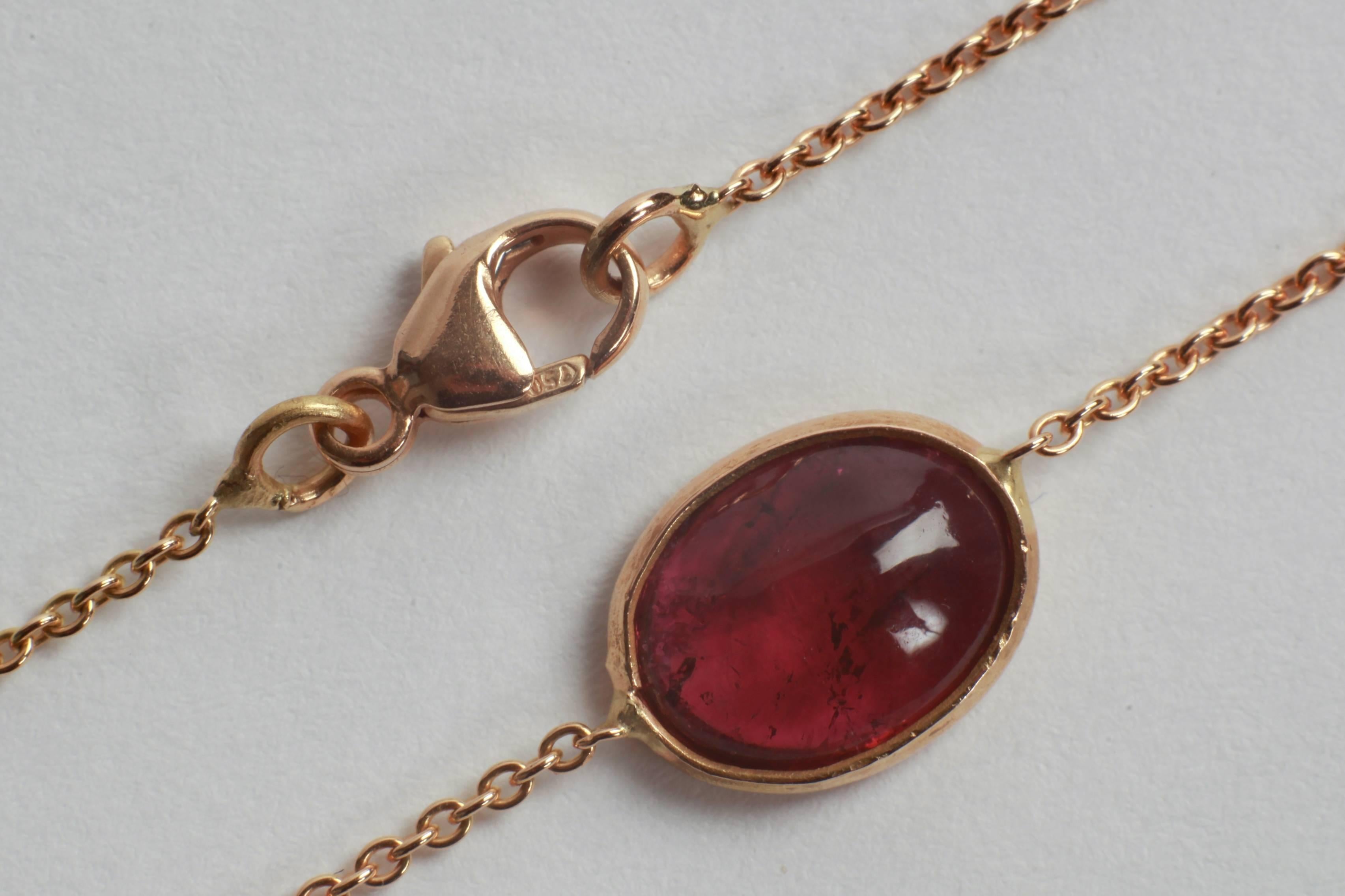Women's Pink Tourmaline Cabochons and Gold Necklace Created by Marion Jeantet