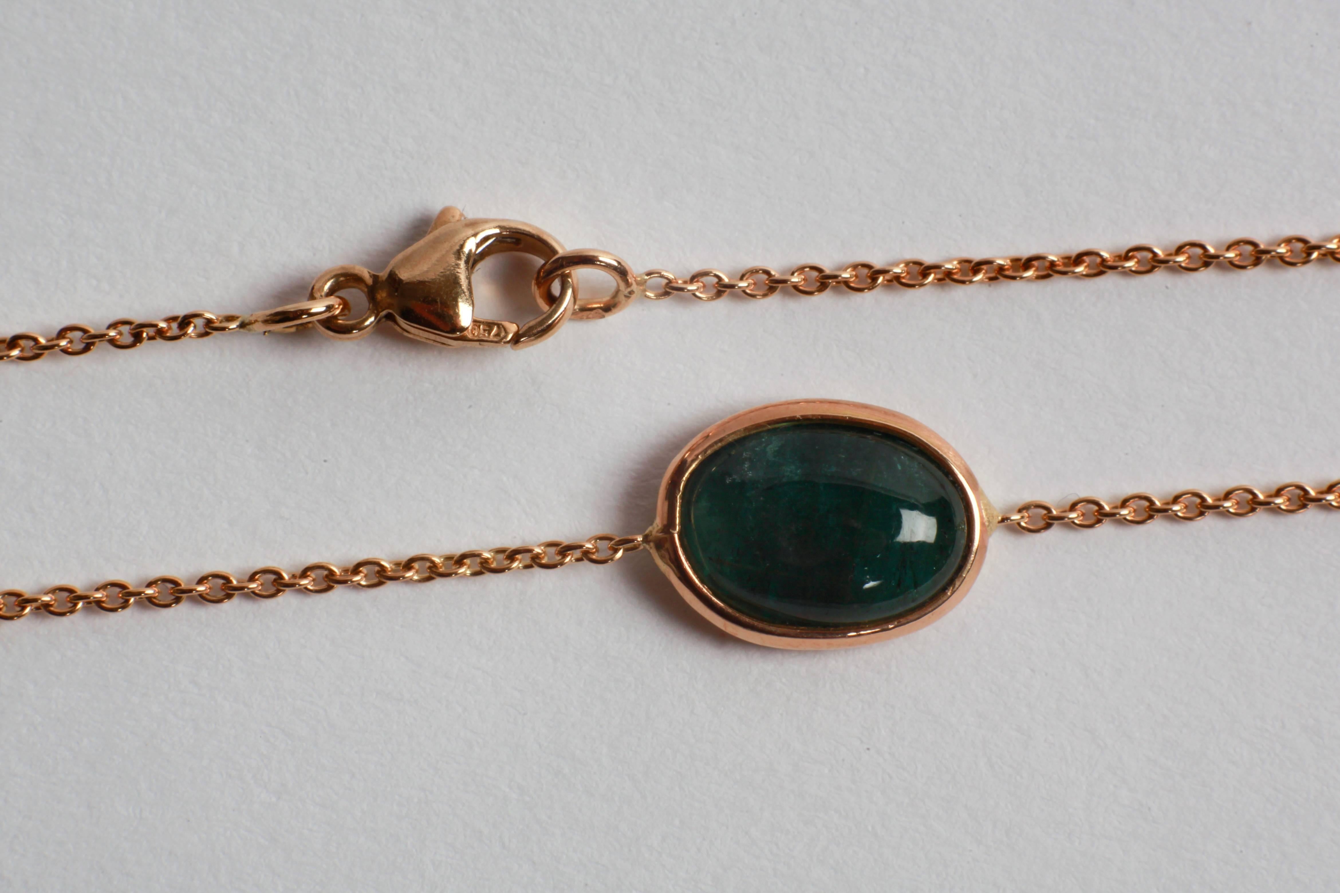 Contemporary Green Tourmaline Cabochons and Yellow Gold Necklace by Marion Jeantet