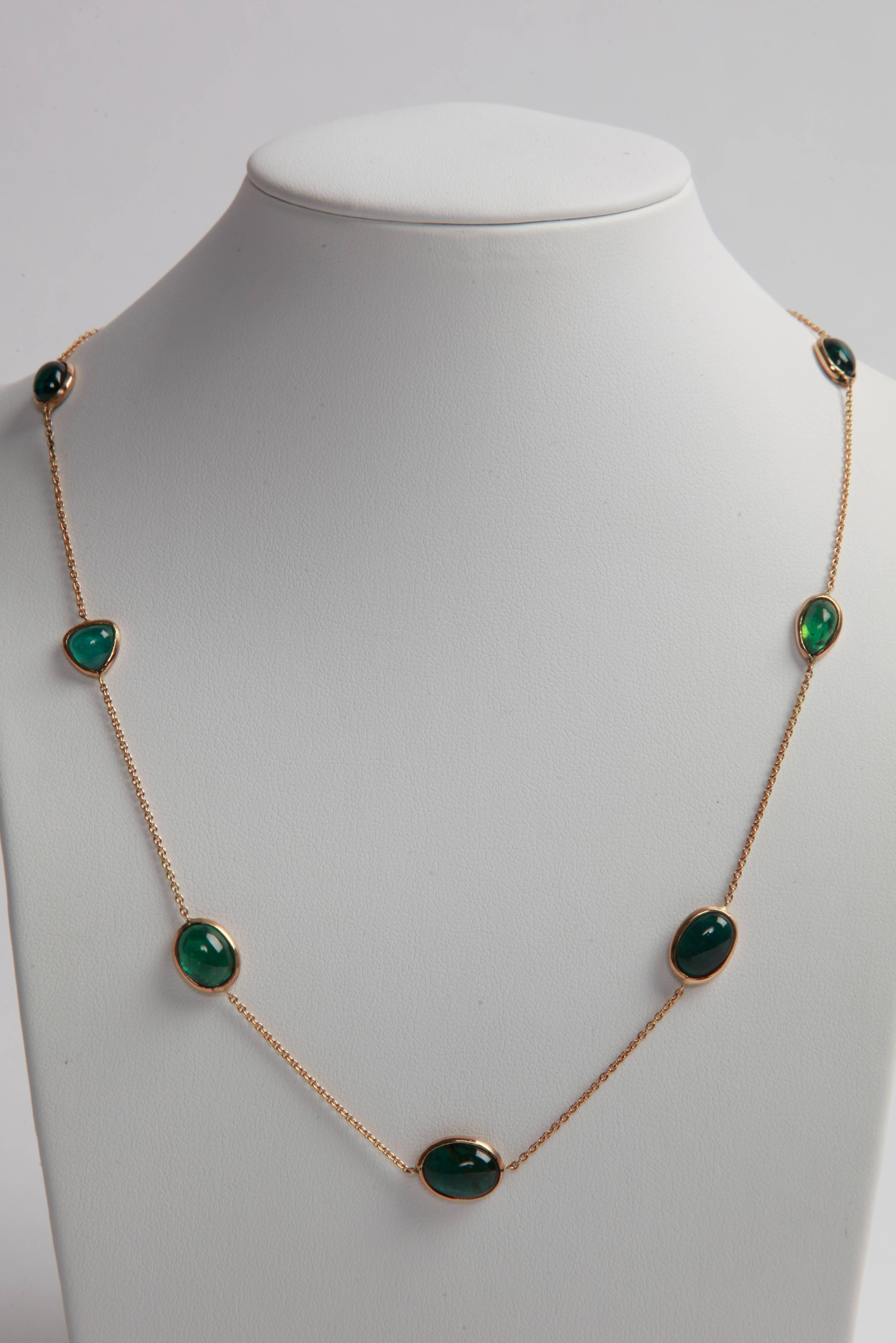 Contemporary 18 K Yellow Gold Necklaces with Tourmalines and Tanzanite Cabochons