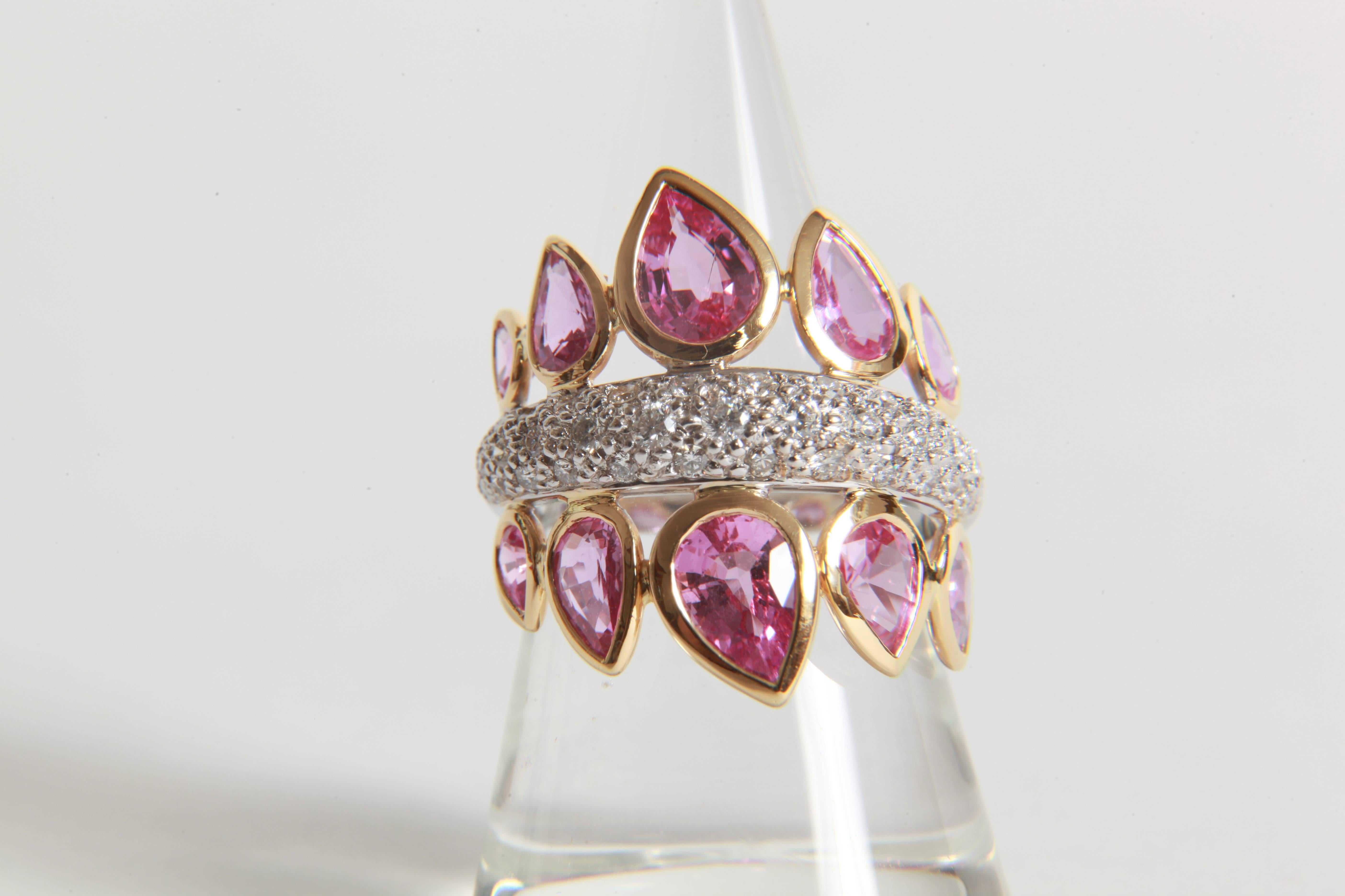 4, 74 Carats Pink Sapphires and 1 Carat White Diamonds Ring by Marion Jeantet In New Condition In Paris, FR