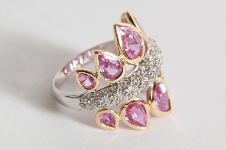 Women's 4,74 Carats Pink Sapphires and 1 Carat White Diamonds Ring by Marion Jeantet