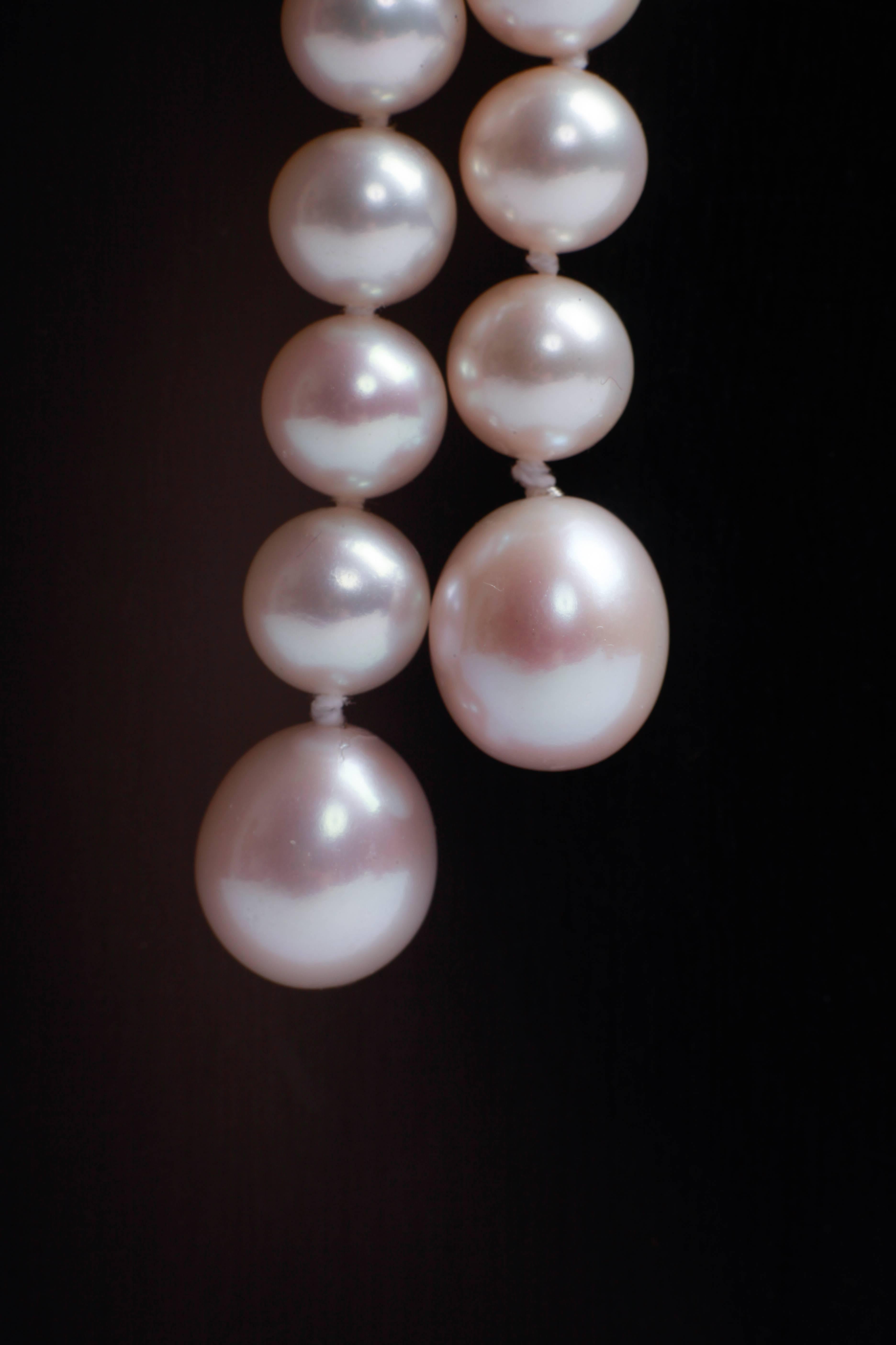 Marion Jeantet Elegant Long Necklace of White Pearls and Diamonds  1