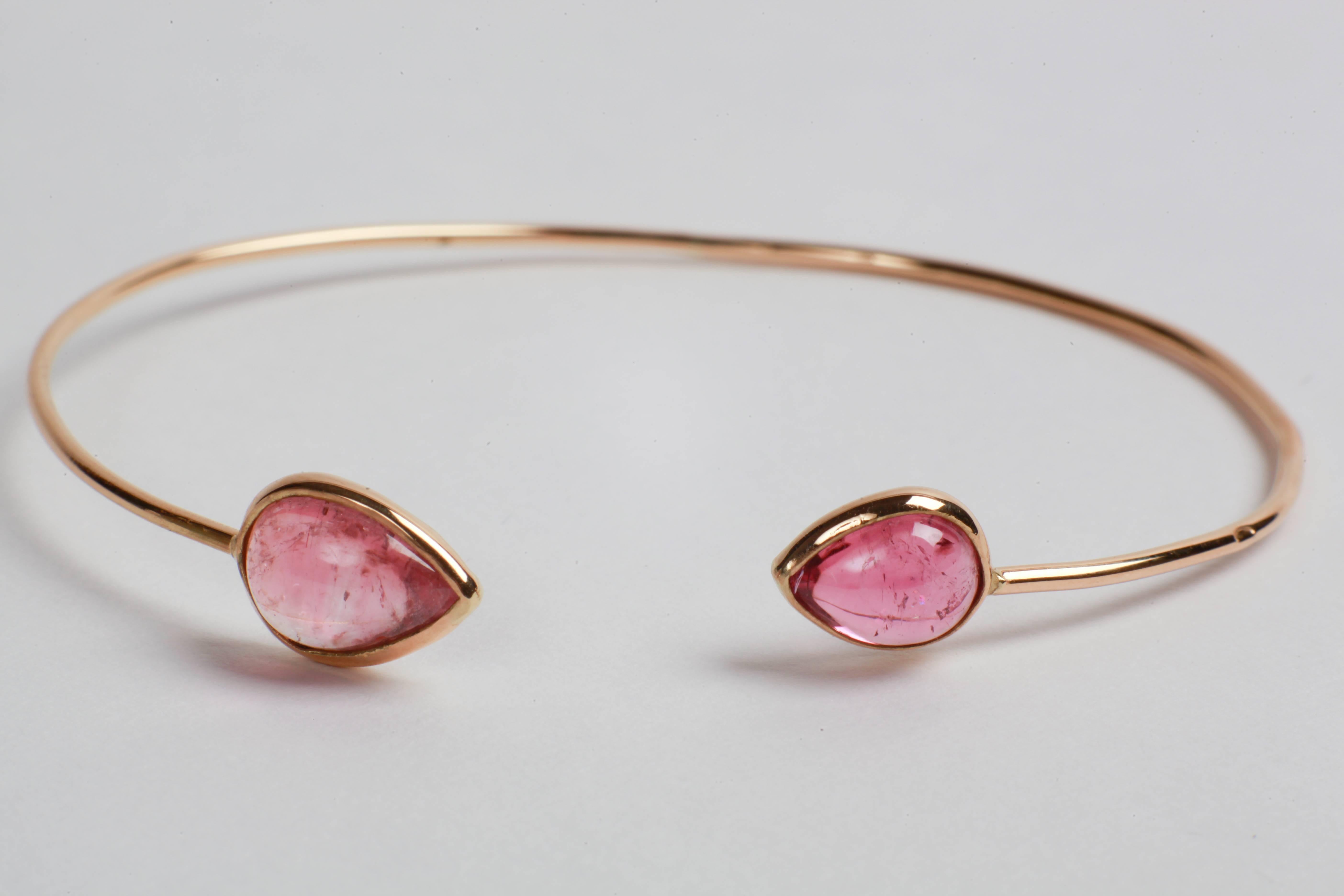 Marion Jeantet Two Tourmaline Gold Bangle Bracelets In New Condition For Sale In Paris, FR