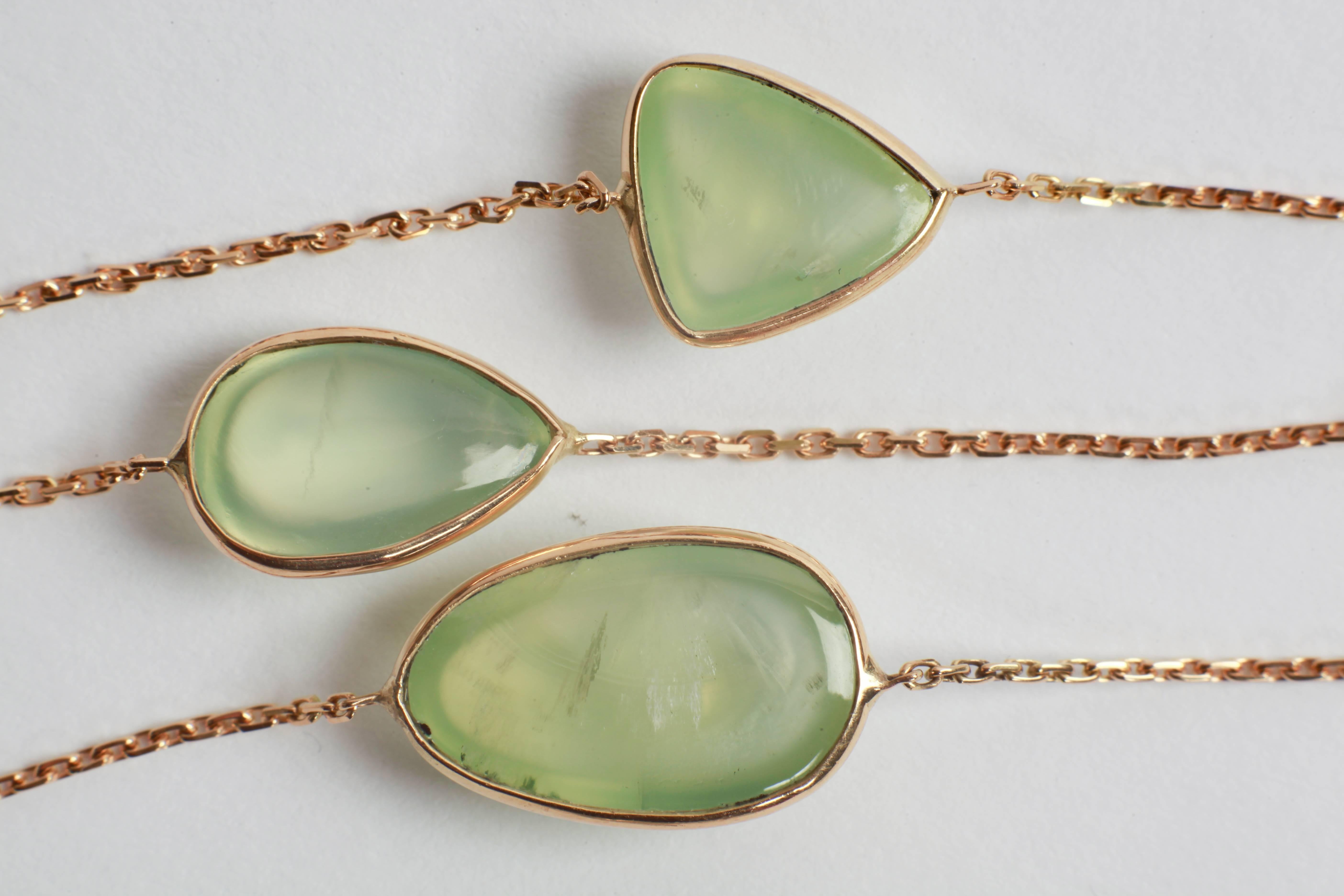  Prehnite Cabochons  Long Necklace by Marion Jeantet In New Condition In Paris, FR