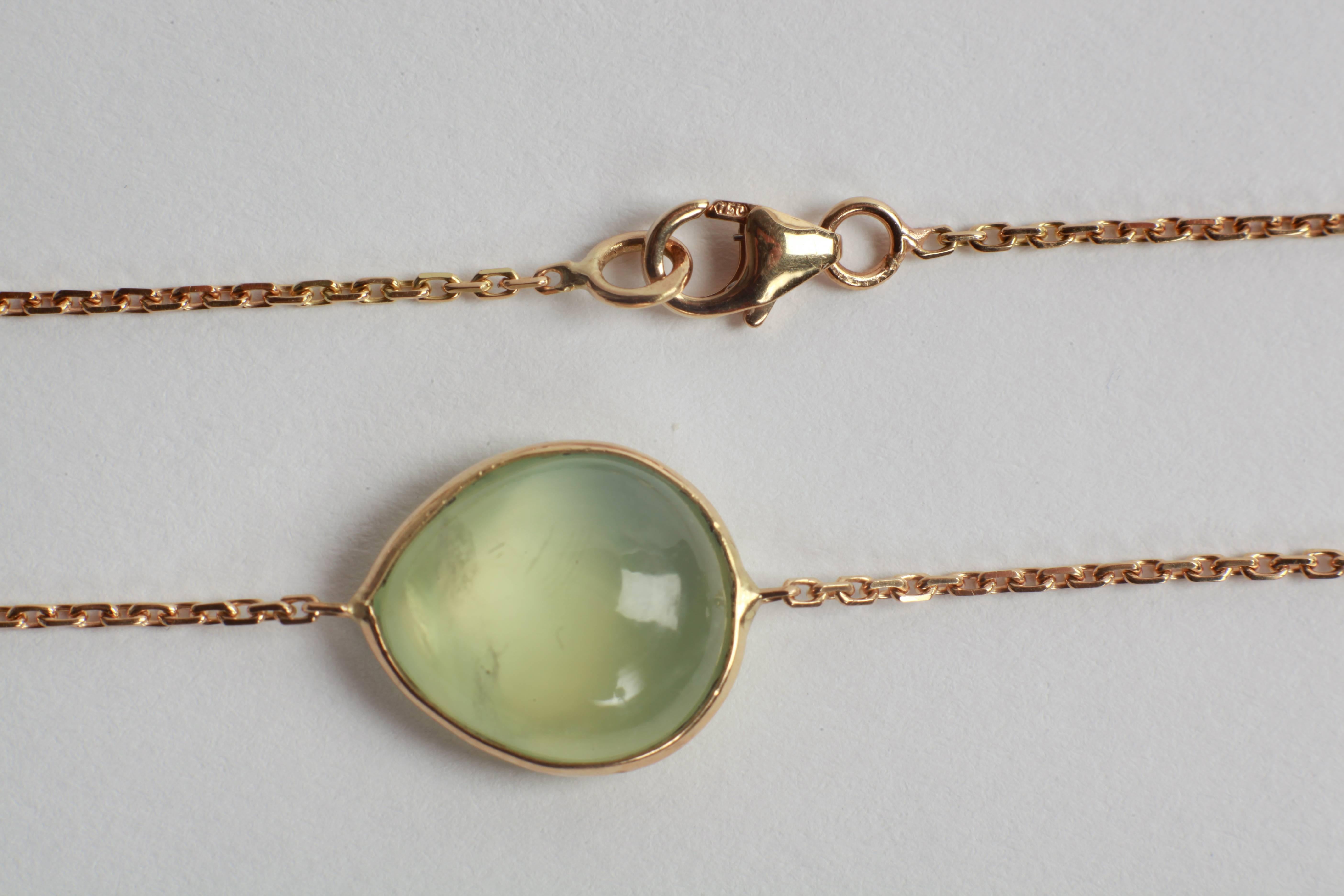 Women's  Prehnite Cabochons  Long Necklace by Marion Jeantet