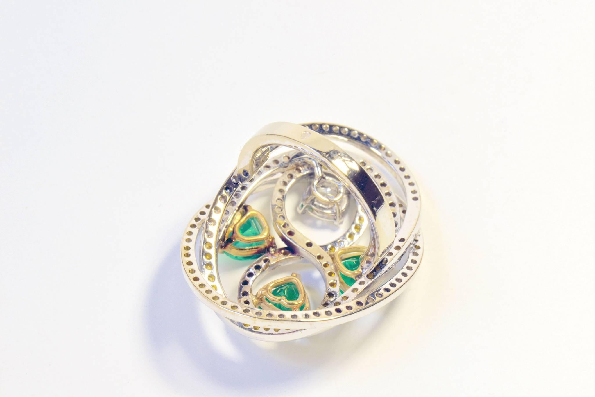 Tourbillon Ring in 18K White Gold Set With Emeralds and Diamonds For Sale 2