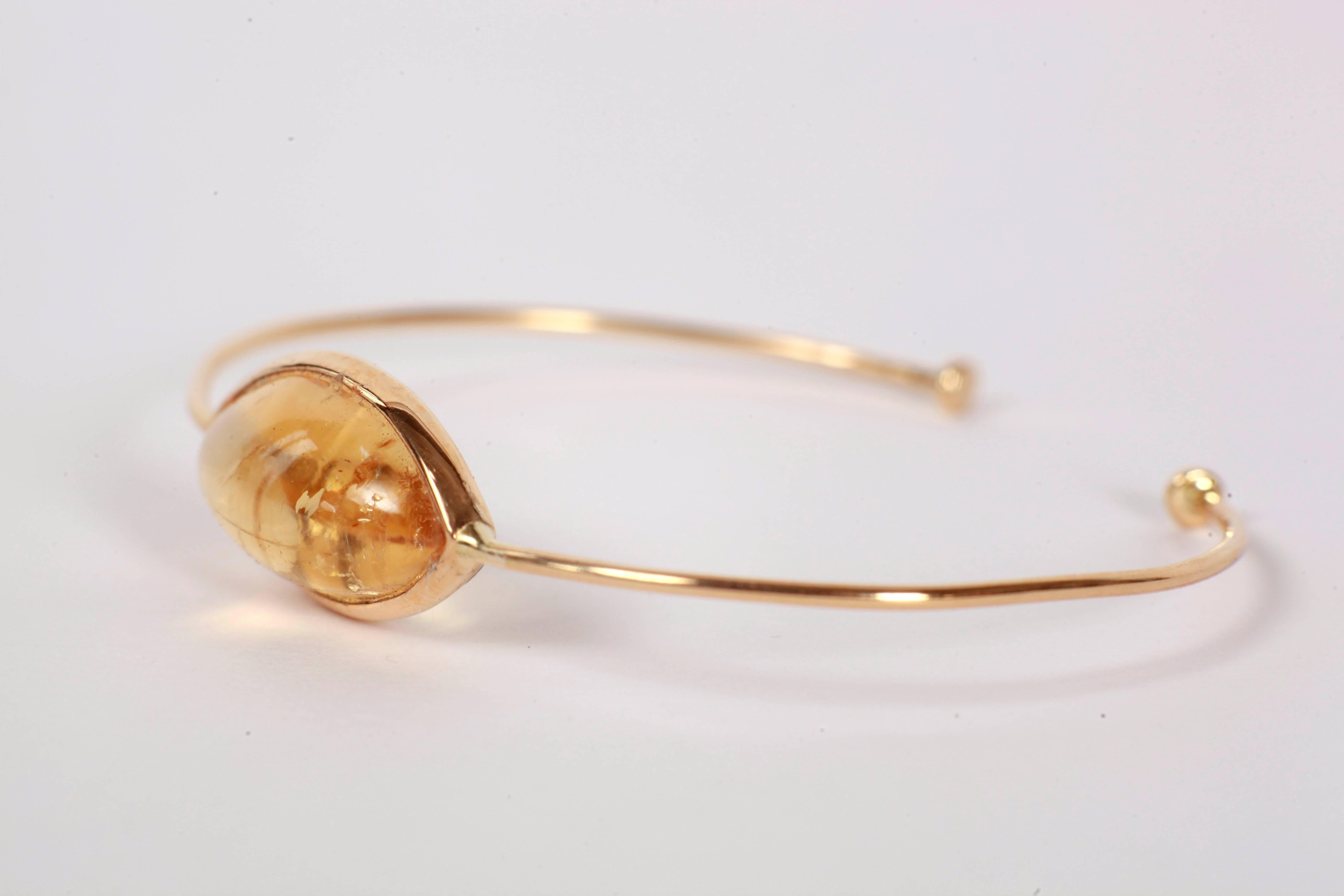 Pink Tourmaline Citrine Yellow Gold Bangle Bracelets In New Condition In Paris, FR