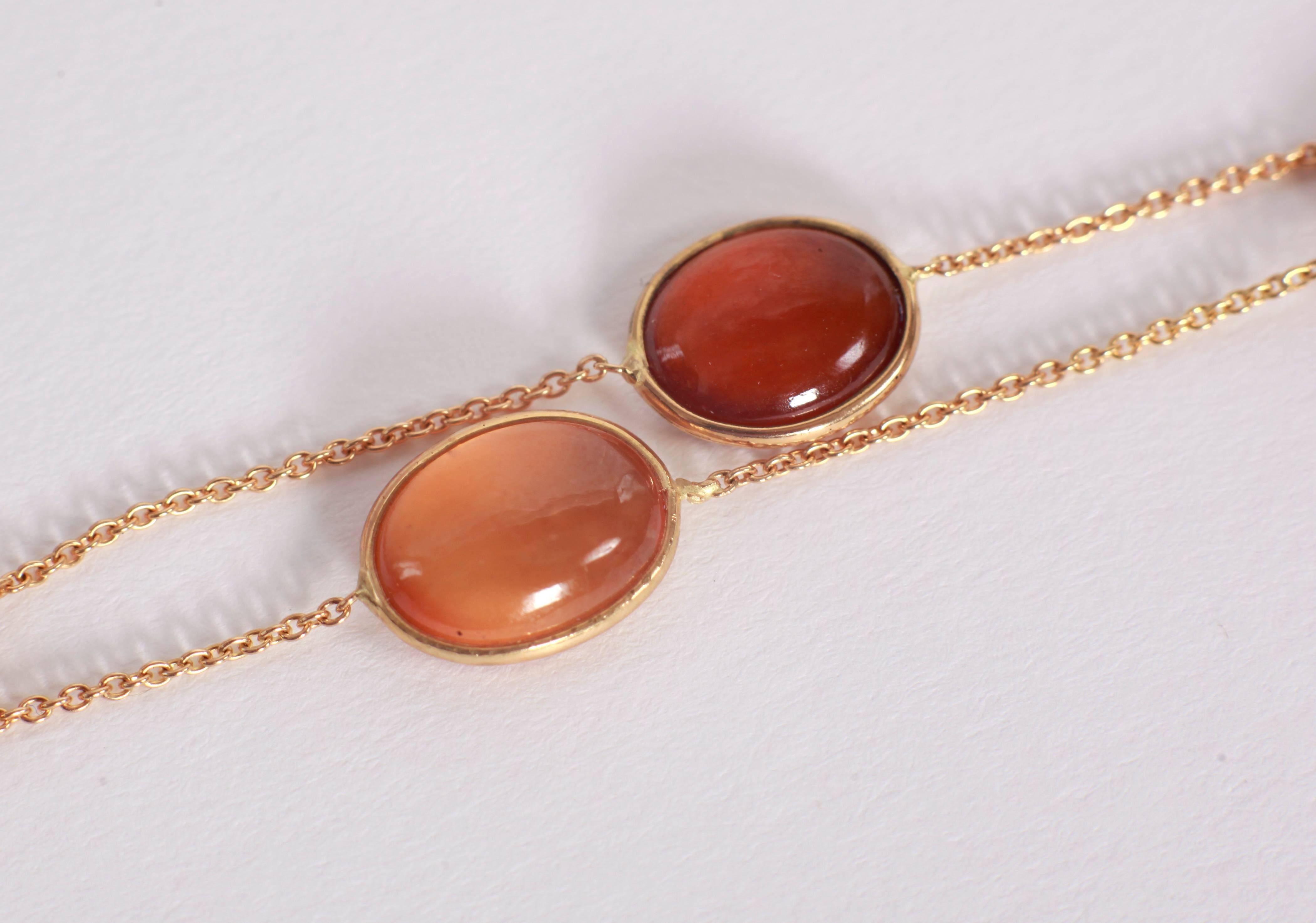 Marion Jeantet Hessonite Garnet Cabochons Yellow Gold Necklace In New Condition In Paris, FR
