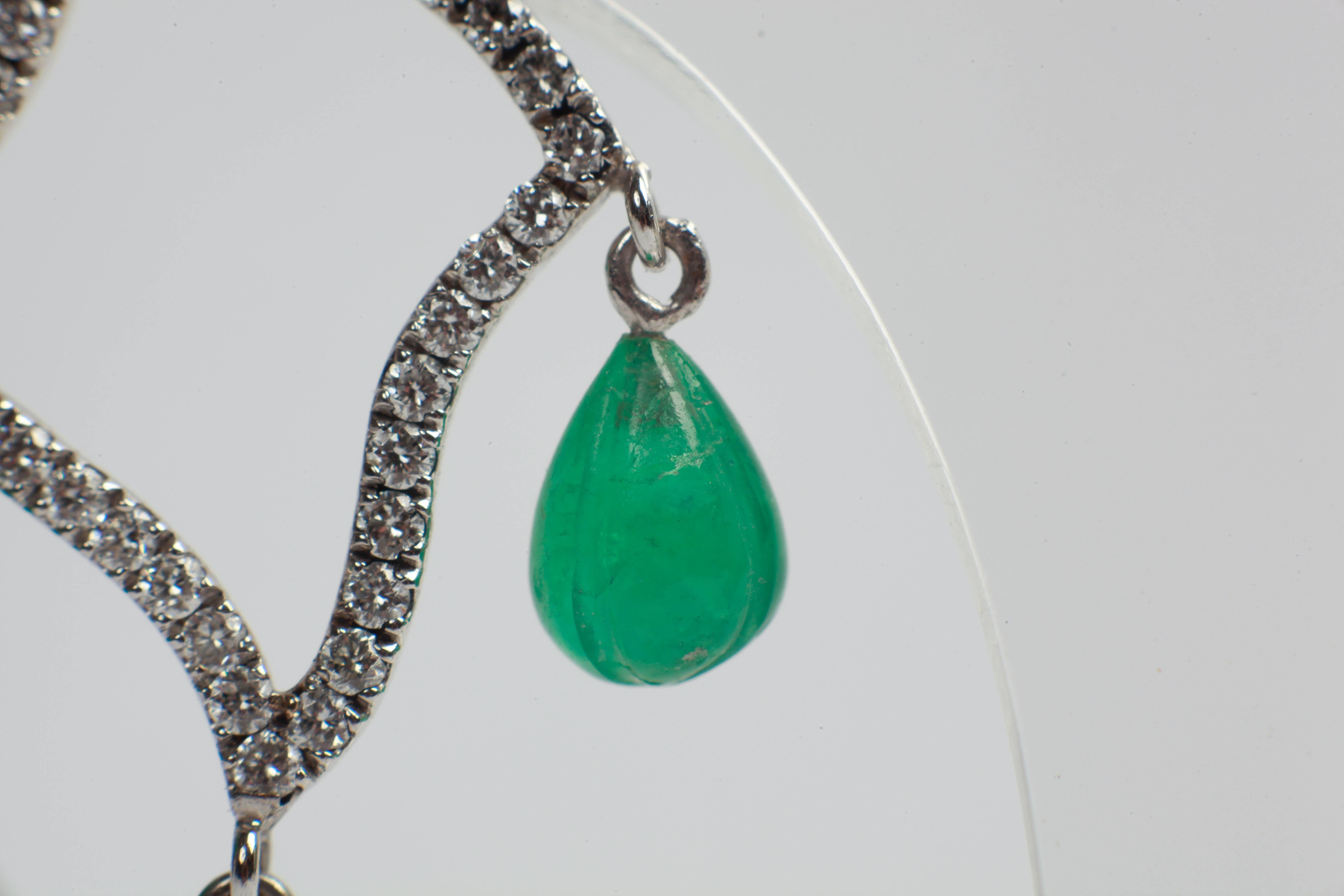 Art Deco Marion Jeantet Emerald Beads and Diamonds Earrings